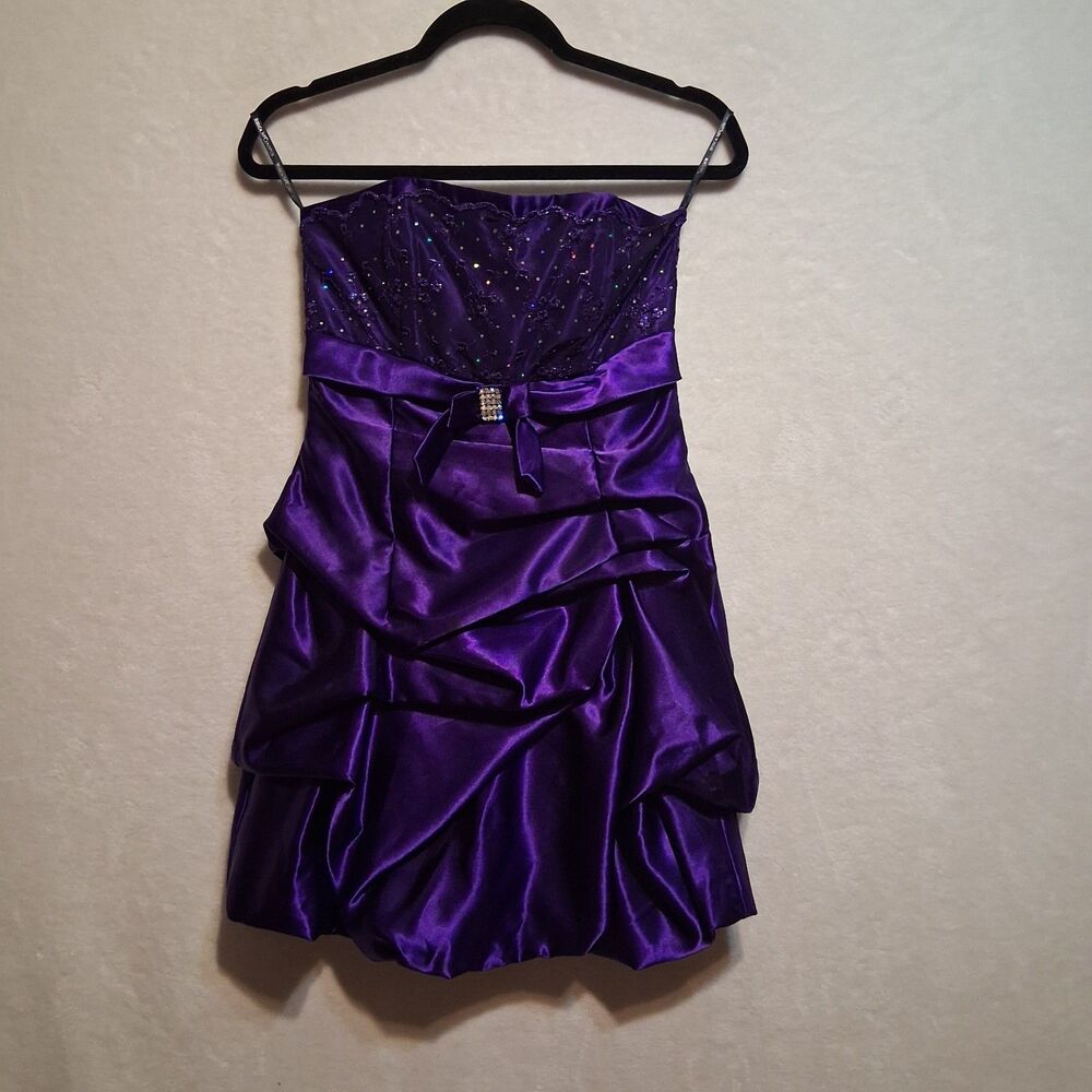 Jessica McClintock Gunne Sax 5 Dress Strapless Mini Royal Purple Satin HOCO Vtg